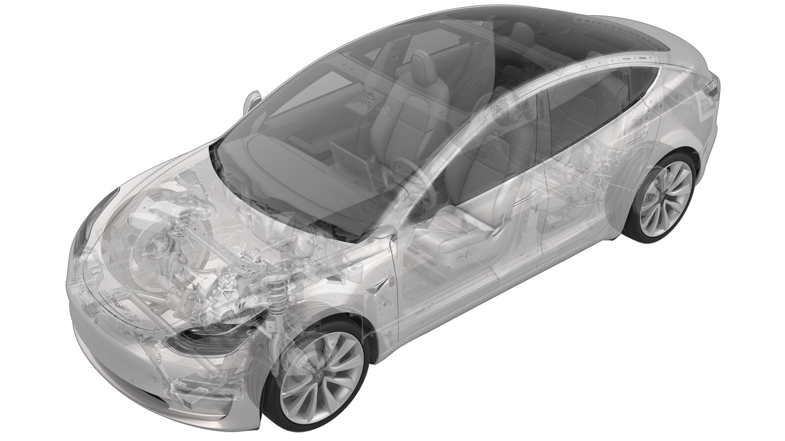 Tesla Model 3 車身透視示意圖
